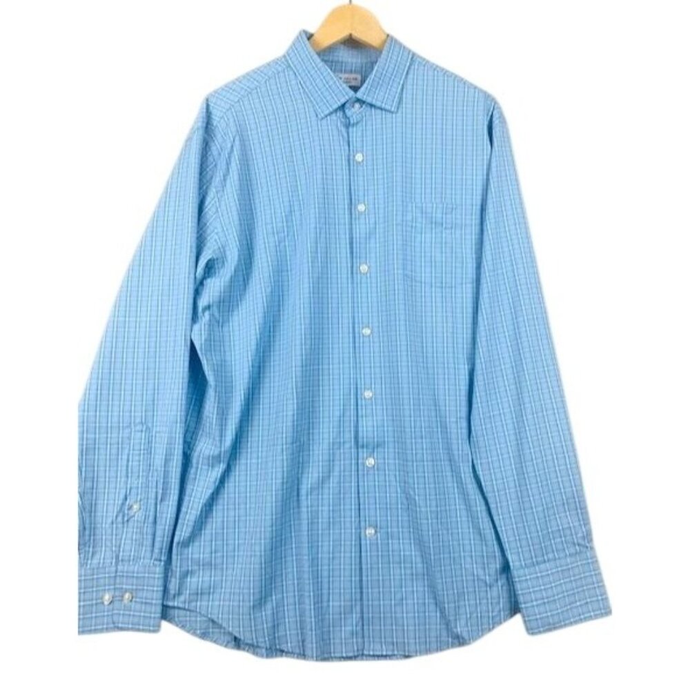 Peter Millar Men's Large Summer Comfort Button-Up Shirt Blue Plaid‎ Long Sleeve